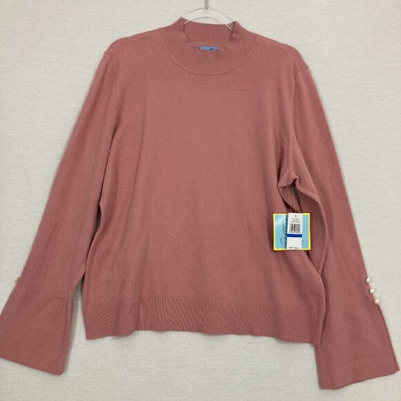 CeCe Sweaters - New CeCe Pink Rose Crew Neck Soft Knit Flare Sleeve Pullover Sweater XL